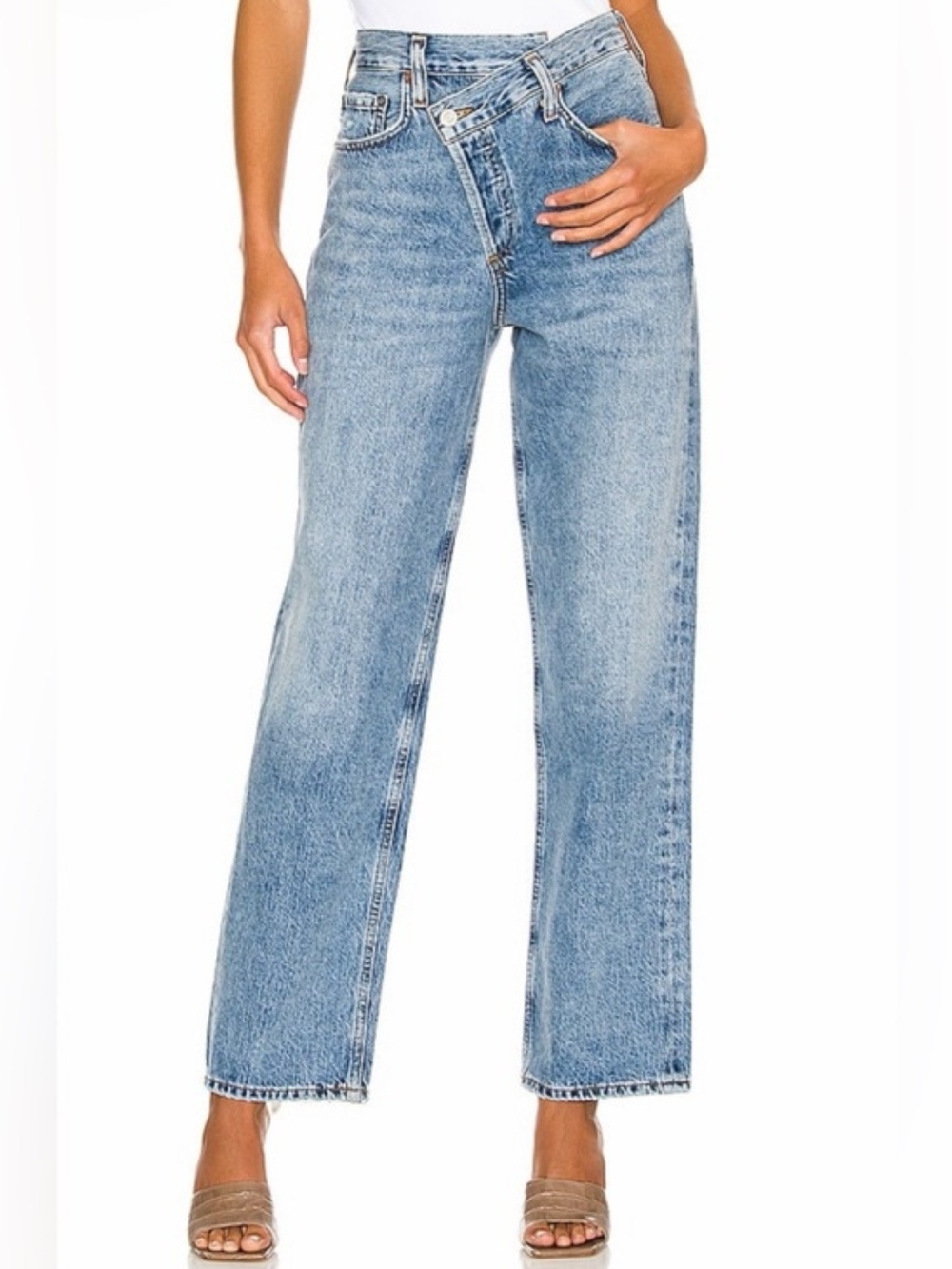 AGOLDE Criss Cross High Rise Straight Jeans Subversive Light Wash 23